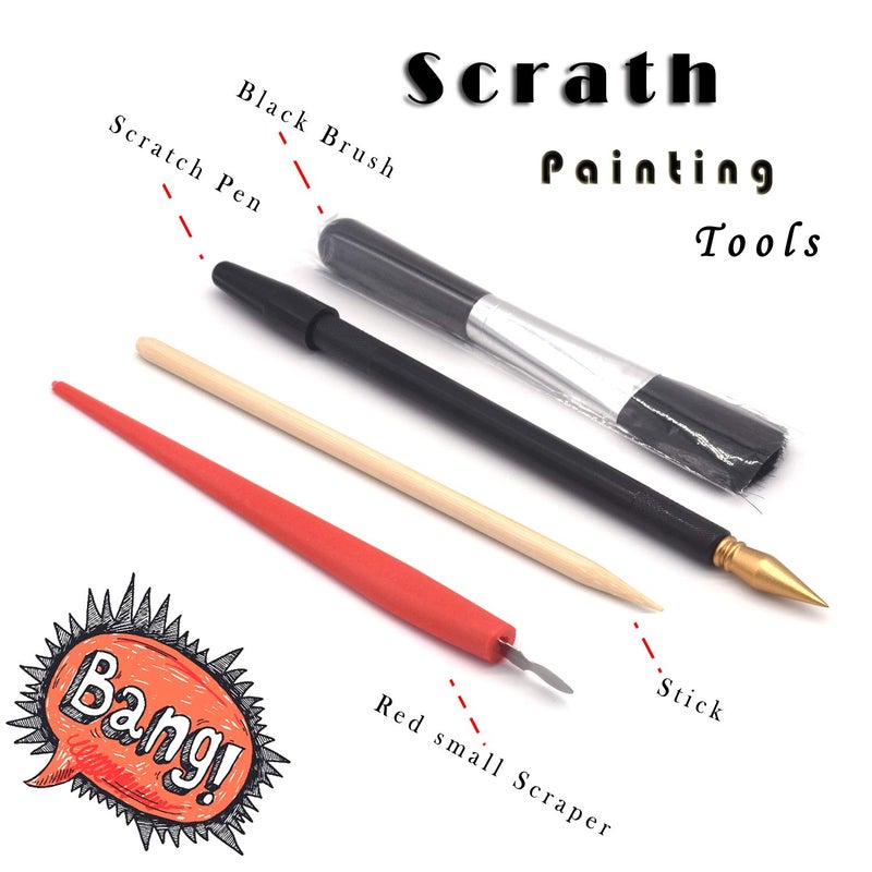 BOTEEN Scratch Rainbow Painting Art Paper,Scratch & Sketch Art for Adults,Scratch Painting Creative Gift Engraving Art & Craft Set,Sketch Pad DIY Scratchboard with 4 Tools,16''x11''(German Series) - Image 5
